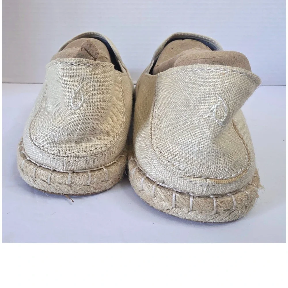 OluKai Kaula Pa'a Kapa Linen Espadrille Slip On Shoe Beige Tan 10M
